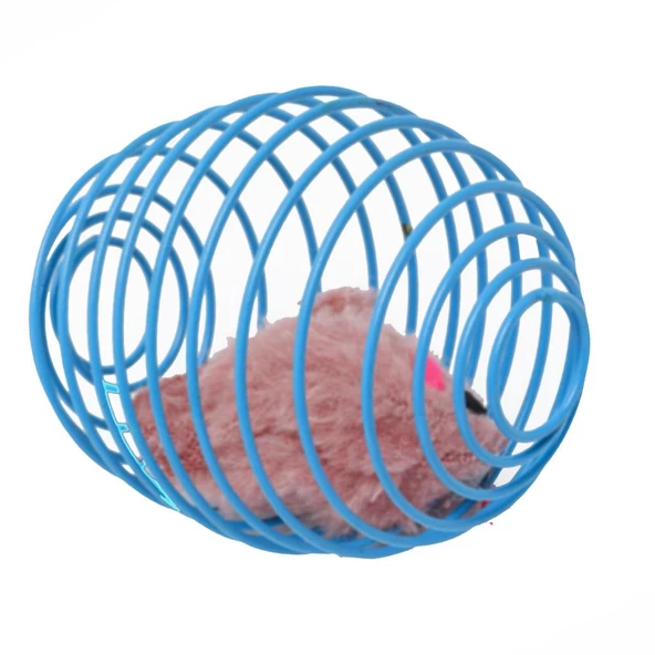 Kedi Oyuncağı Sıçrayan Spiral Yaylı Metal Fareli Kafes Kedi Oyun Topu ürün görseli 1