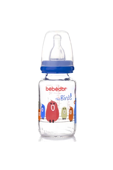 Bebedor   Yavaş Akış Silikon Emzikli Cam Biberon 125 ml Saks Mavisi ürün görseli 1