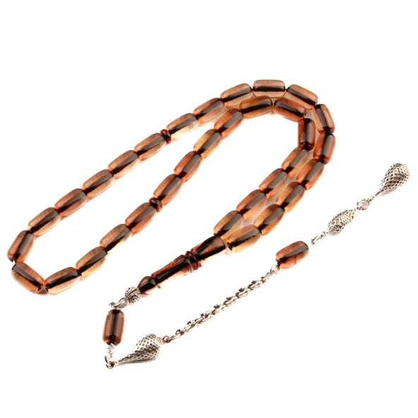 Kapsül Kesim 11x7 mm Ateş Kehribar Alpaka Püsküllü Tesbih ürün görseli 1