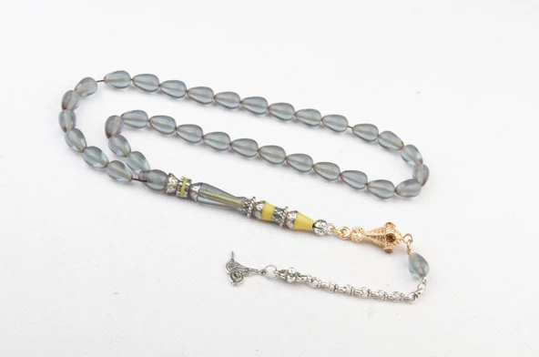 Nakkaş İmame İşçilikli Ateş Kehribar Tesbih 11x7mm Alpaka Püskül ürün görseli 1