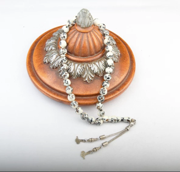 Küre Kesim 10x10 mm Beyrut Kehribarı Alpaka Püsküllü Tesbih ürün görseli 1