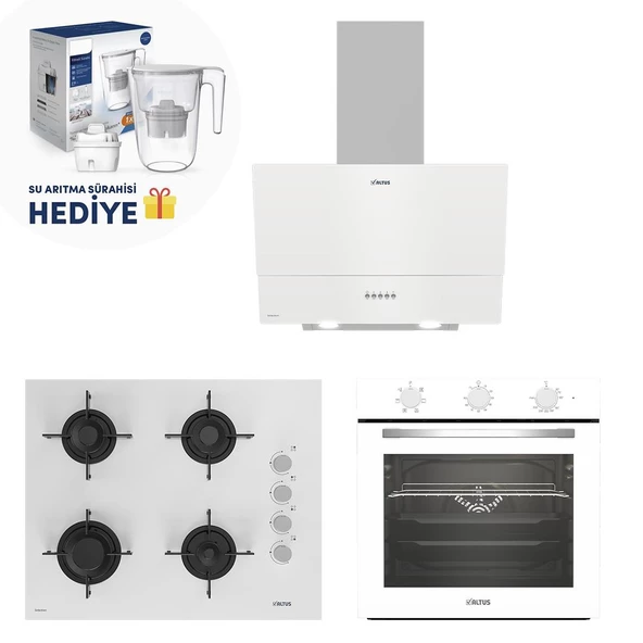 Altus Beyaz Cam Ankastre Set (Su Arıtma Sürahisi Hediyeli) 535 Hw -159 Gwh - 321 W Turbo ürün görseli 1