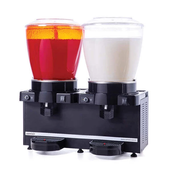Samixir SM44.AB Twin Soğuk İçecek Dispenseri, 22+22 L, Panaromik, Analog, Fıskiyeli ve Karıştırıcılı, Siyah ürün görseli 1