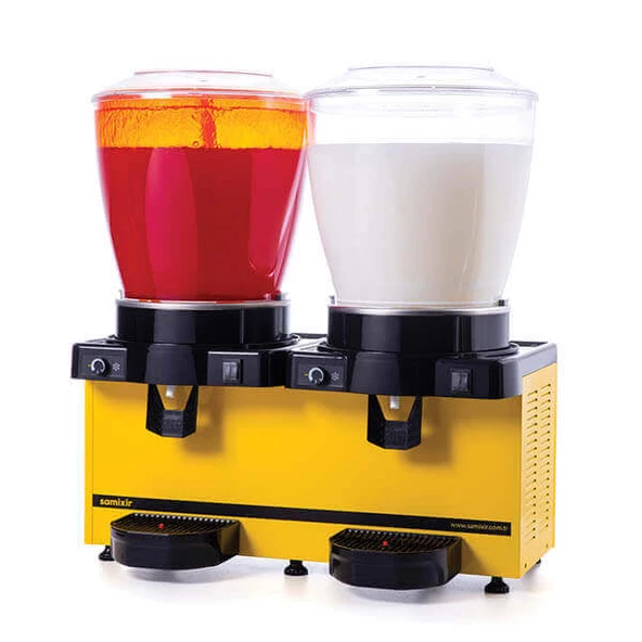 Samixir SM44.AY Twin Soğuk İçecek Dispenseri, 22+22 L, Panaromik, Analog, Fıskiyeli ve Karıştırıcılı, Sarı ürün görseli 1