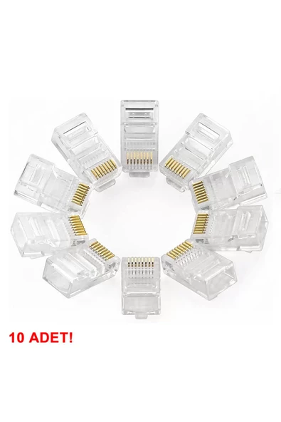 10 Adet 8P8C Plastik RJ45 Soket Ethernet Bağlantı Kablo Konnektörü Açık Uçlu 8 Pin Şeffaf ürün görseli 1