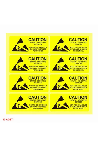 10 Adet Antistatik Uyarı Etiketi Elektrostatik Elektrik Esd Ikaz Caution Dikkat Yapışkan Stiker ürün görseli 1