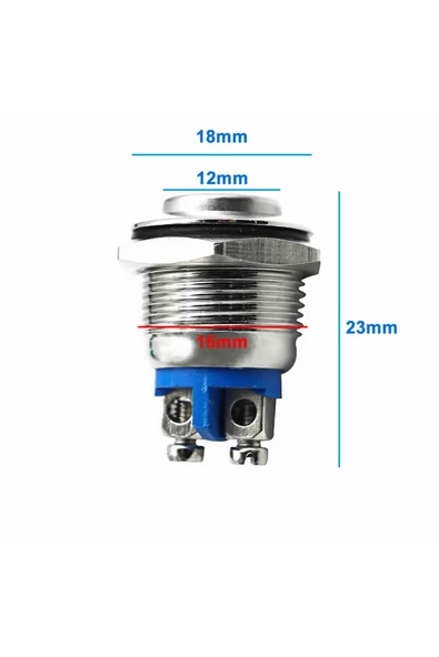 16mm Metal Panel Montaj Yüksek Kafa Push Buton No Dc 6a 12v Ac 3a 250v Ip67 Su Geçirmez ürün görseli 1