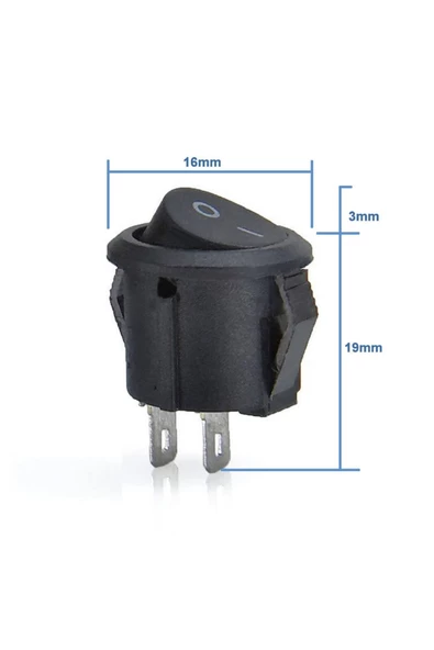 Yuvarlak 2 Pin Anahtar Rocker Switch Mini Buton Kcd1 Siyah 16mm Açma Kapama ürün görseli 1