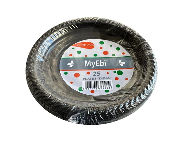 My-Ebi Kullan At Renkli Siyah Parti Davet Plastik Tabak - 17 Cm. - 25 Adetlik Paket ürün görseli 1