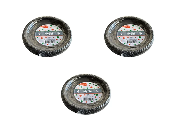 Kullan At Renkli Siyah Parti Davet Plastik Tabak - 17 Cm. - 25 Adetlik 3 Paket ürün görseli 1