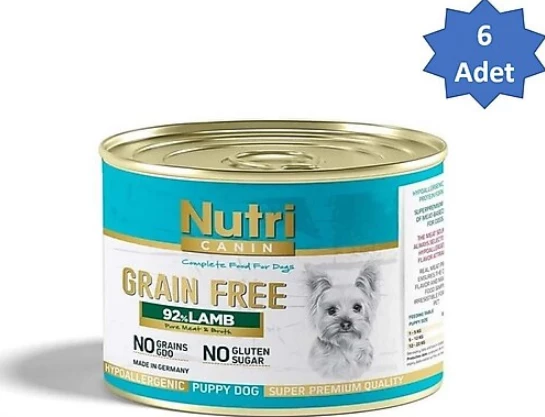Nutri Canin Tahılsız %92 Kuzu Etli 200 gr 6'lı Yavru Konserve Köpek Maması ürün görseli 1