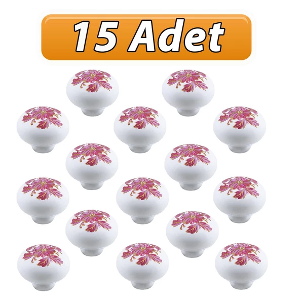 15 Adet Pembe Beyaz Ortanca Çiçek Desenli Polimer Düğme Kulp Mantar Mobilya Mutfak Dolabı Çekmece Kulbu Kulpları ürün görseli 1