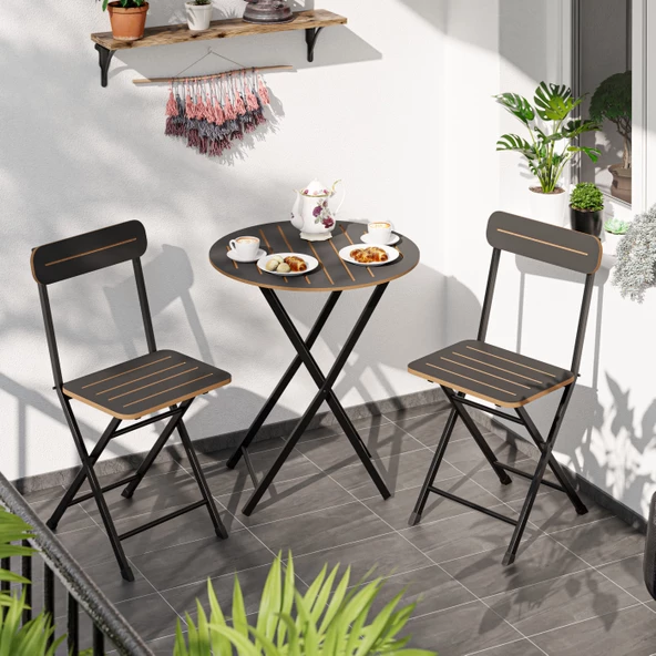 Eportatif Masa Sandalye Bahçe Bistro Takım Yuvarlak Füme 1483 ürün görseli 1