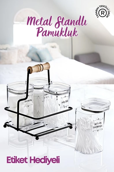 GRİMOR Life 4 Lü Akrilik Kulak Pamuğu Pamuk & Makyaj Pamuğu& Diş İpi Metal Standlı Pamukluk- Etiket Hediyeli ürün görseli 1