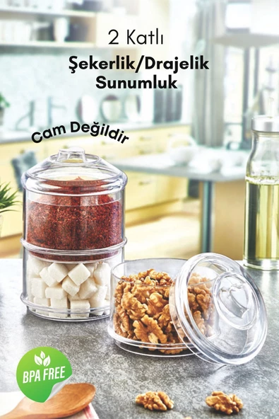 GRİMOR Life 2 Katlı Akrilik Şekerlik Drajelik Çerezlik Lokumluk Kurabiyelik Sunum Seti- CAM DEĞİLDİR ürün görseli 1