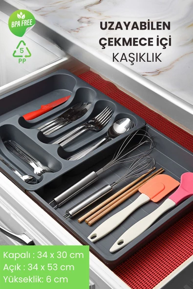 GRİMOR Life Uzayabilen Ayarlanabilir Pratik Çekmece Içi Kayar Kaşıklık ürün görseli 1