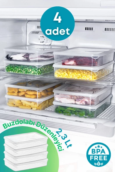 GRİMOR Life 4 Adet Derin Dondurucu Saklama Kabı Seti 2,3 Lt Şeffaf- Buzdolabı Düzenleyici -dipfriz ürün görseli 1