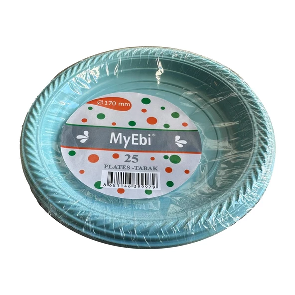 Kullan At Renkli Turkuaz Parti Davet Plastik Tabak - 17 Cm. - 25 Adetlik Paket ürün görseli 1