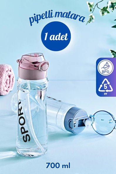 GRİMOR Life Polikarbon Pipetli Sızdırmaz Sporcu Okul Su Matarası Su Şişesi Suluk 700 Ml-koku Yapmaz ürün görseli 1