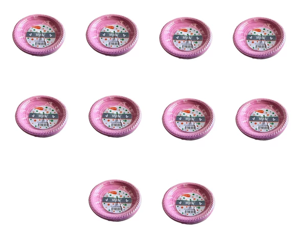 Kullan At Renkli Pembe Parti Davet Plastik Tabak - 17 Cm. - 25 Adetlik 10 Paket ürün görseli 1