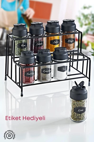 GRİMOR Life Metal Standlı 8'li Çift Kapaklı Cam Baharatlık Seti-tuzluk Biberlik Baharatlık Takım ürün görseli 1