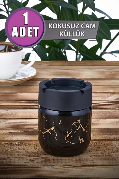 GRİMOR Life Siyah Mermer Desenli Dekoratif Cam Kokusuz Küllük Kül Tablası 425 Cc ürün görseli 1