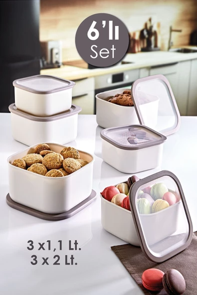 GRİMOR Life Sızdırmaz Kapak 6'lı Erzak Saklama Kabı 3x1,1 Lt. 3x2 Lt. Bej-derin Dondurucu Ve Mikrodalga ürün görseli 1