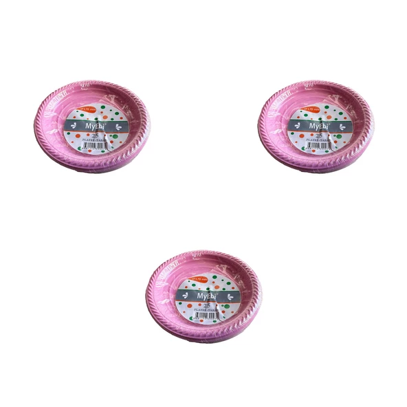 Kullan At Renkli Pembe Parti Davet Plastik Tabak - 17 Cm. - 25 Adetlik 3 Paket ürün görseli 1