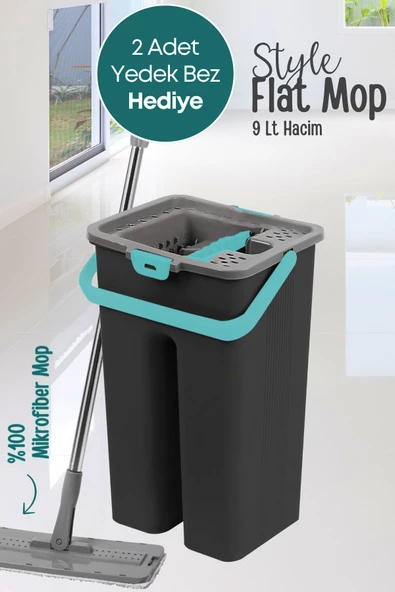 GRİMOR Life Flat Tablet Mop Yer Duvar Silme Temizlik Kova Seti 2 Adet Microfiber Yedek Bez Paspas ürün görseli 1