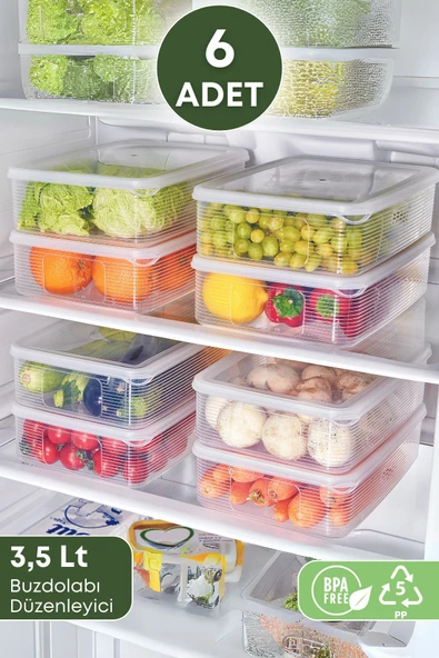 GRİMOR Life 6 Adet Buzdolabı Düzenleyici Saklama Kabı Seti 3,5 Lt Şeffaf-dipfrize Girebilen Saklama Kabı ürün görseli 1