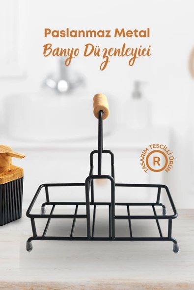 GRİMOR Life 2 Bölmeli Çok Amaçlı Ahşap Kulplu Metal Stand Banyo Düzenleyici Organizer ürün görseli 1
