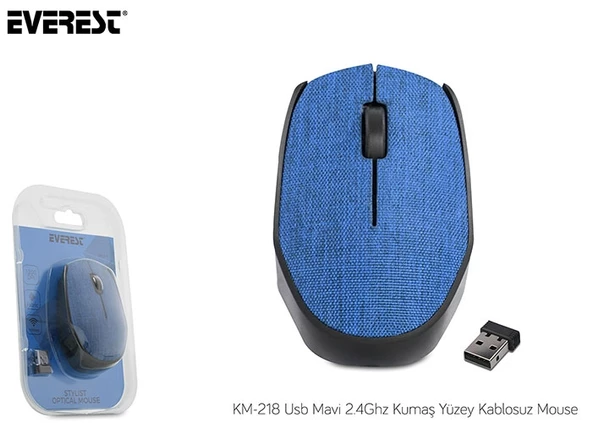 Mouse Kablosuz Kumaş Yüzey Everest KM-218 Mavi ürün görseli 1