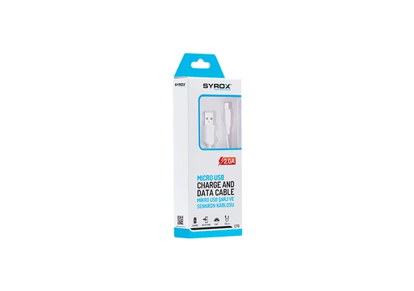 Syrox C70 2.0A 1mt Micro USB Şarj & Data Kablosu - Beyaz - Resim 2