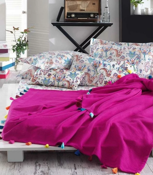 İyi Geceler İstanbul Up Style Çift Kişilik Fuşya Pike Takımı ürün görseli 1