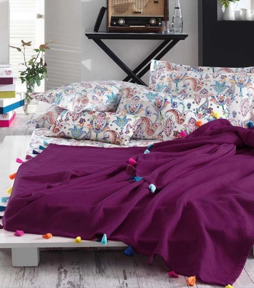İyi Geceler İstanbul Up Style Tek Kişilik Mürdüm Pike Takımı ürün görseli 1