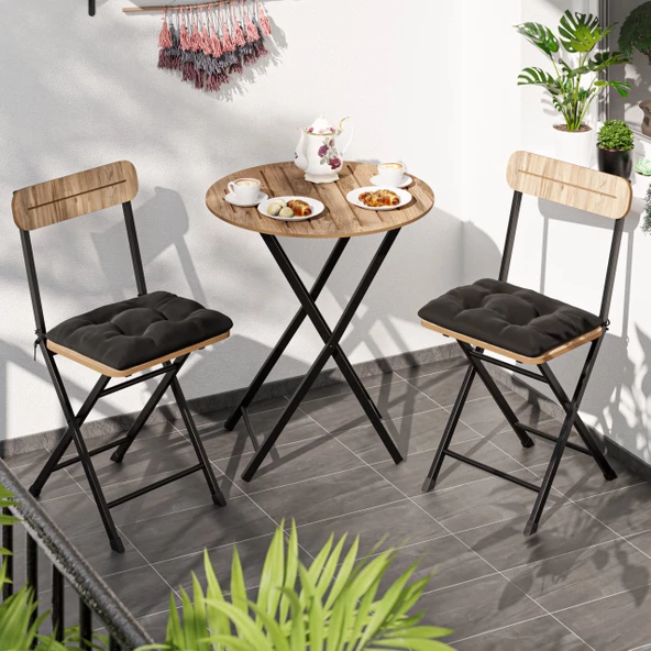 Eportatif Minderli  Bistro Takım Bahçe Masa Sandalye Yuvarlak Çam 1484 ürün görseli 1