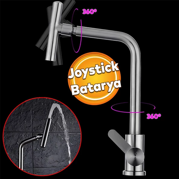 Mutfak Bulaşık Musluğu Lavabo Bataryası Sıcak Soğuk Su Girişli Joystick 360° Evye Musluk Batarya ürün görseli 1