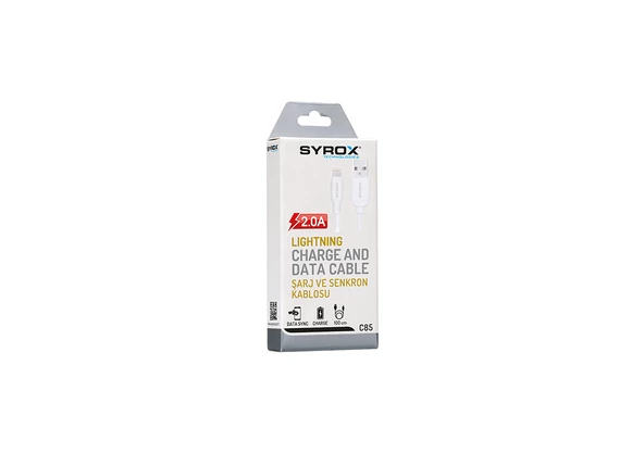 Syrox C85 2.0A 1mt Eko Lightning Şarj & Data Kablosu - Beyaz - Resim 2