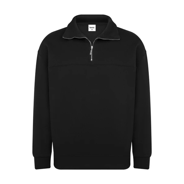 Unisex Relax Fit Rahat Kesim Pamuklu Yarım Fermuarlı Dik Yaka Sweatshirt ürün görseli 1