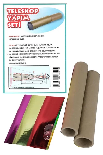 Teleskop Yapım Seti Mercekli 1 Paket Basit Teleskop Yapım Seti Mercek Deney Seti Silindir Karton ürün görseli 1