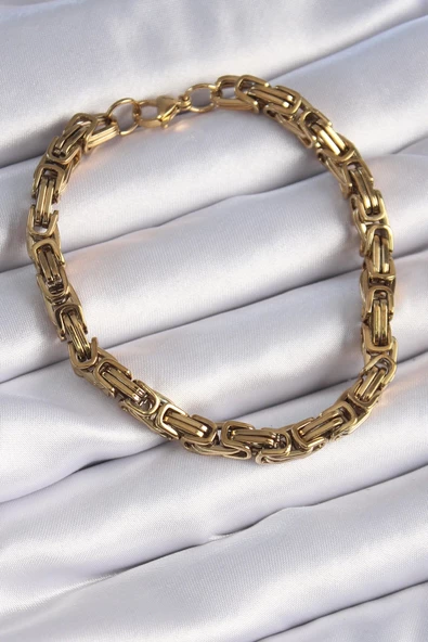 316L Çelik Gold Renk Kral Zincir Model Erkek Bileklik ürün görseli 1