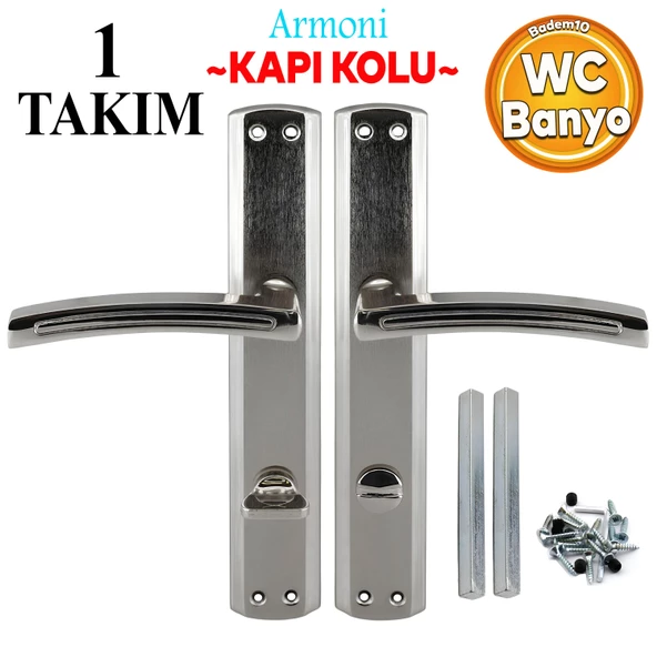 Armoni WC Banyo Kapı Kolu Nikel İnox Aynalı Sağa Sola Uygun İç Dış Wc Kapısı Kilitlenebilir 1 Takım ürün görseli 1