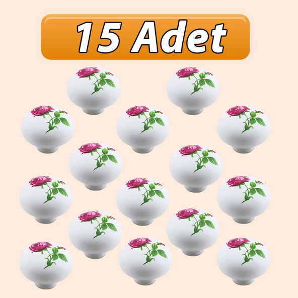 15 Adet Pembe Gül Desenli Beyaz Polimer Düğme Kulp Mantar Mobilya Mutfak Dolabı Çekmece Kulbu Kulpları ürün görseli 1