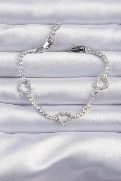 Kalp Figürlü Su Yolu Tasarımlı Gümüş Renk Zirkon Taşlı Kadın Bileklik - XD-BB6319-ST ürün görseli 1