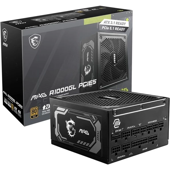 MSI 1000W 80+ GOLD MAG A1000GL PCIE 5.1 TAM MODÜLER POWER SUPPLY ürün görseli 1