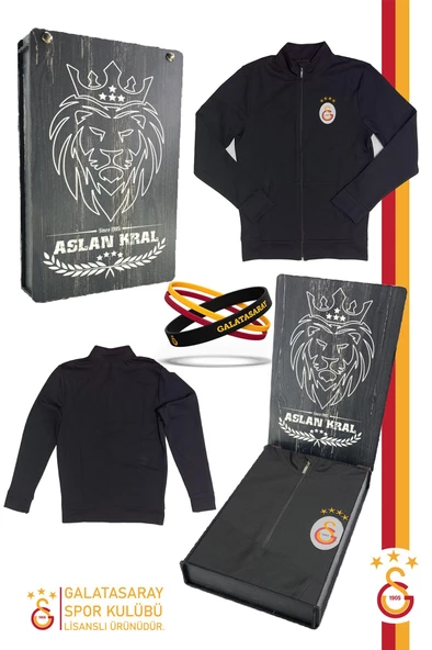 Galatasaray Orijinal Lisanslı Siyah Balıkçı Yaka Sweat Bileklik Set Hediyelik Ahşap Kutulu ürün görseli 1