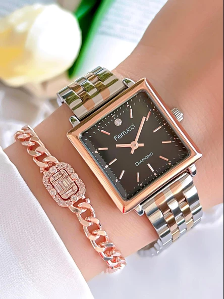 Ferrucci Diamond Pırlanta Taşlı Ve Sertifikalı Özel Kutulu Kadın Kol Saati+Bileklik BFC.01118-05 ürün görseli 1