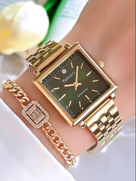 Ferrucci Diamond Pırlanta Taşlı Ve Sertifikalı Özel Kutulu Kadın Kol Saati+Bileklik BFC.01118-03 ürün görseli 1