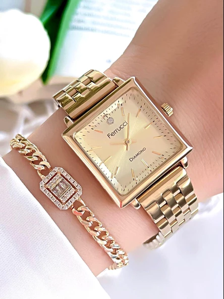 Ferrucci Diamond Pırlanta Taşlı Ve Sertifikalı Özel Kutulu Kadın Kol Saati+Bileklik BFC.01118-02 ürün görseli 1