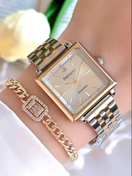 Ferrucci Diamond Pırlanta Taşlı Ve Sertifikalı Özel Kutulu Kadın Kol Saati+Bileklik BFC.01118-04 ürün görseli 1